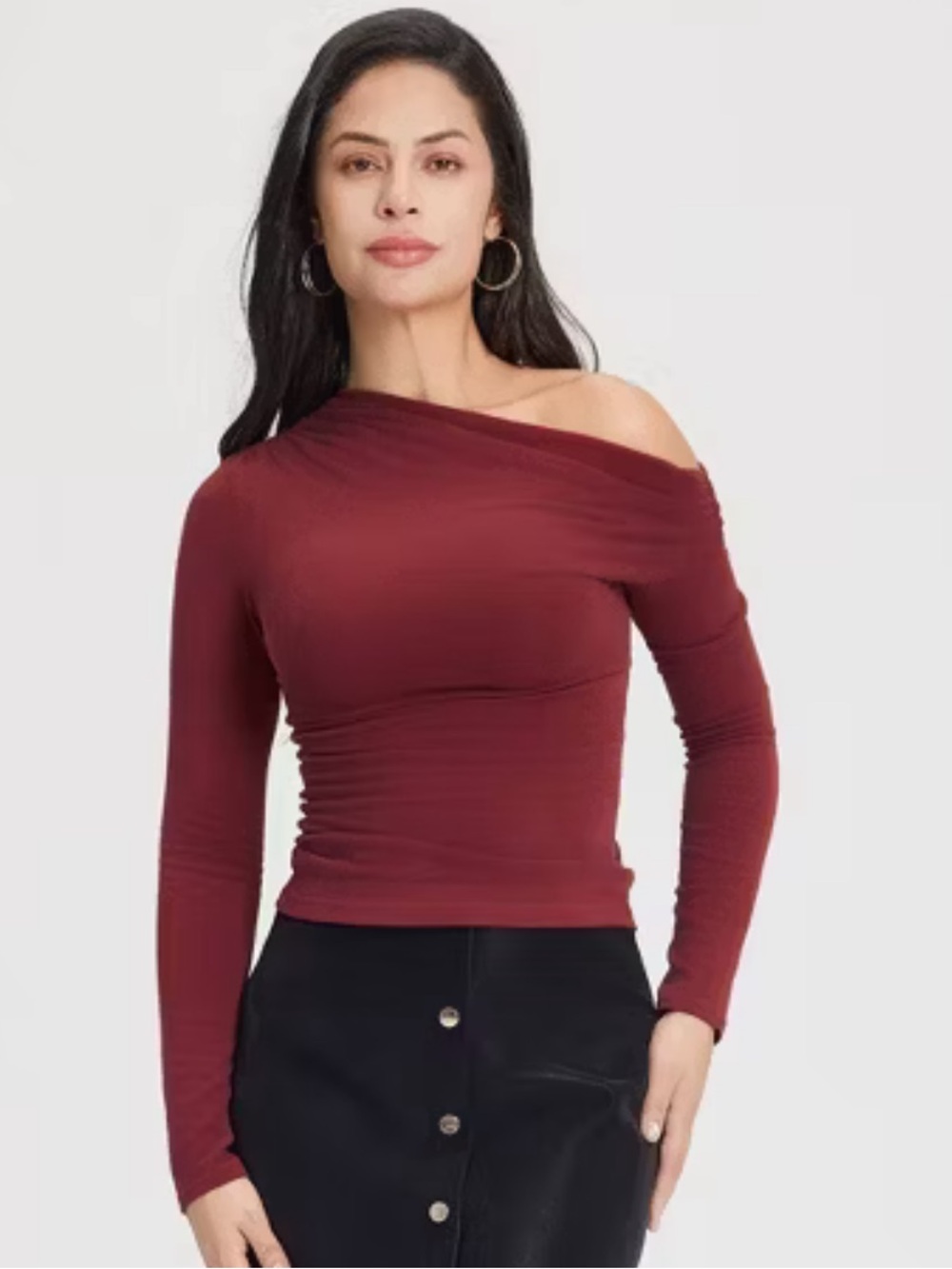 A New Day Women's Long Sleeve Draped Knit Top Burgundy‎ L